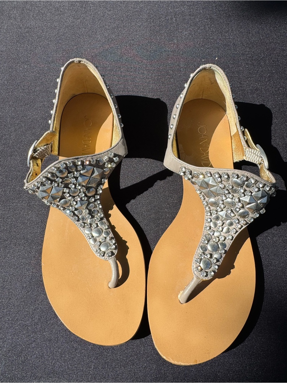 Size 6.5 Joan & David Embellished T-Strap Women’s Sandals in Silver